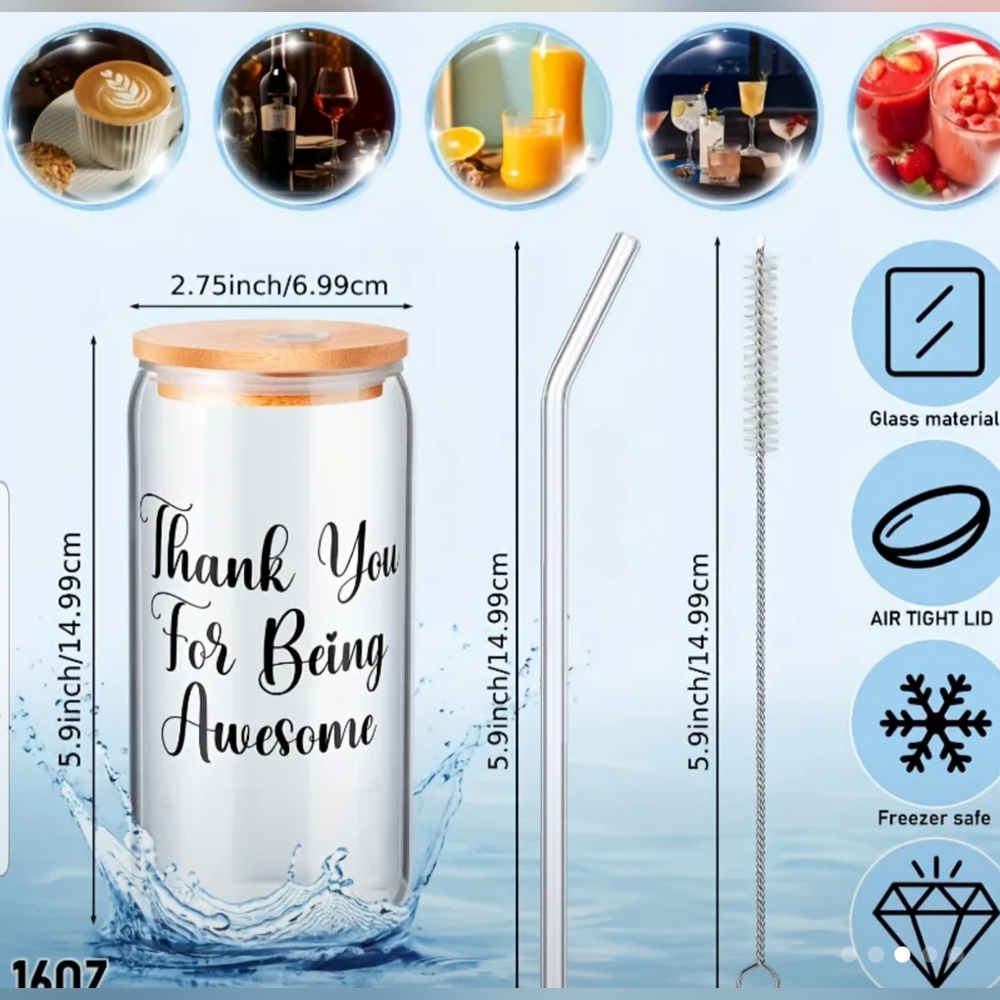 Elegant 16oz 'Thank You For Being Awesome' Glass Tumbler with Bamboo Lid - Picture 4 of 6